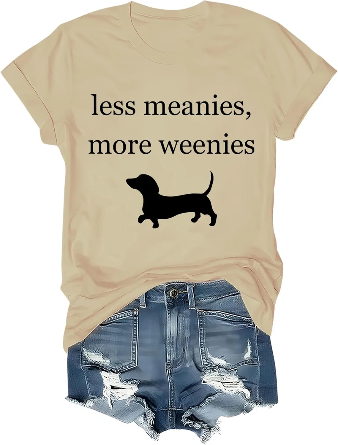 Женская футболка с принтом таксы Less Meanies More Weenies, Khika
