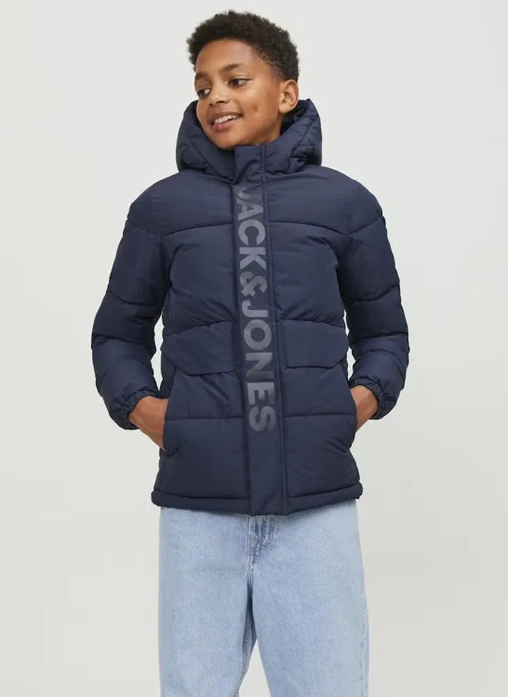 Куртка пуховик с капюшоном Jcospeed Jack & Jones Junior, темно-синий