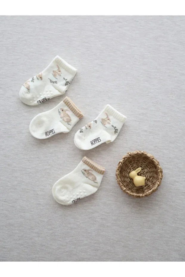 Детские носки для новорожденных с принтом Basics Hoppies, Beige — фото 2