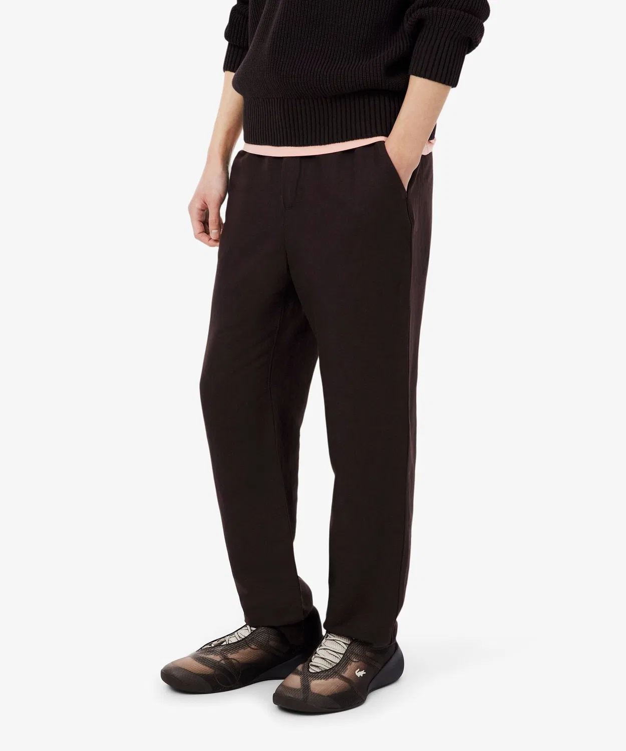 Мужские широкие брюки из льна с брендом LACOSTE, Brown