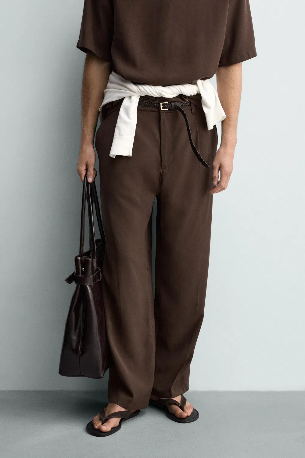 Свободные, струящиеся, плиссированные брюки ZARA, Brown — фото 2