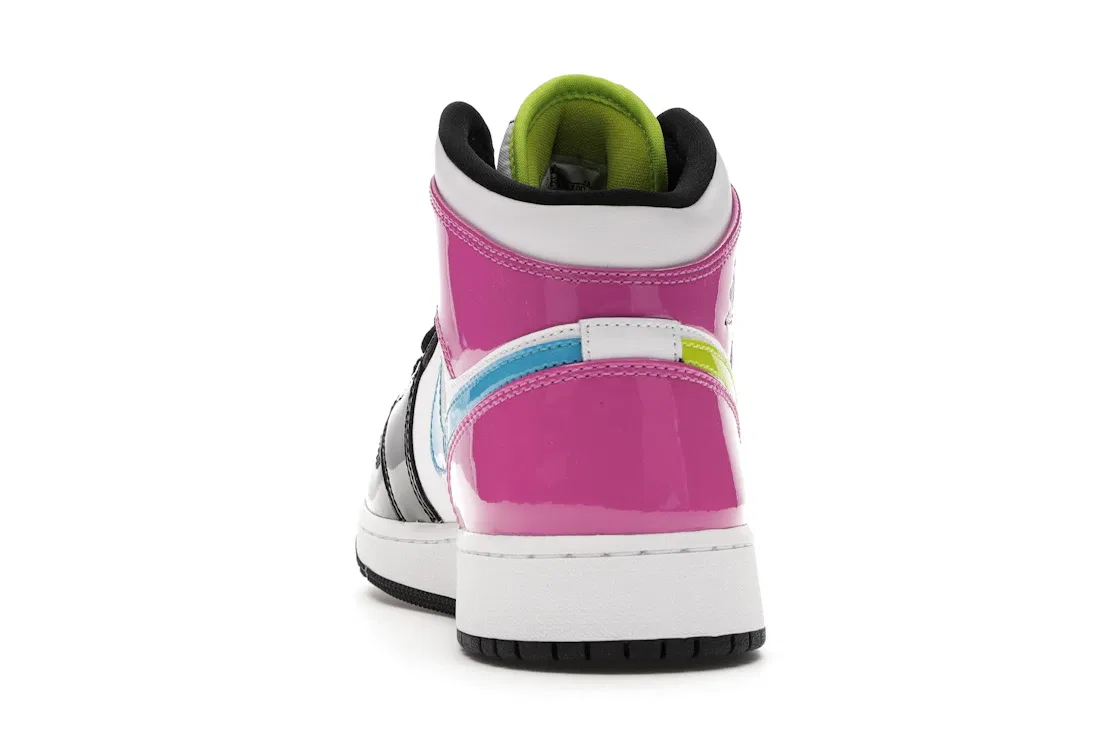 Детские кроссовки с высоким берцем Jordan 1 Mid White Black Cyber Pink GS Jordan, White/Cyber-Active Fuchsia-Black — фото 4