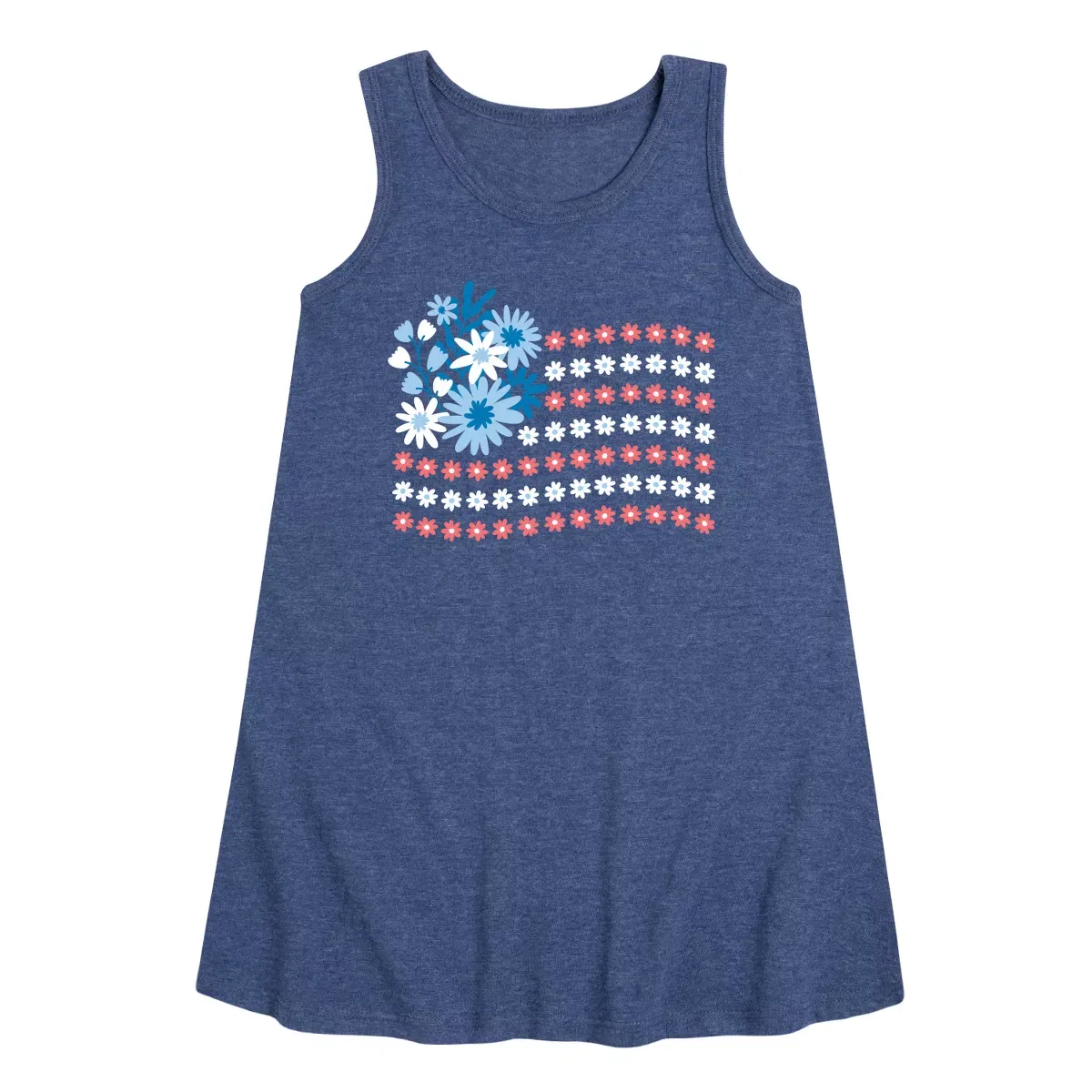Детское платье-трапеция без рукавов с принтом Floral USA Flag Instant Message, Heather Navy