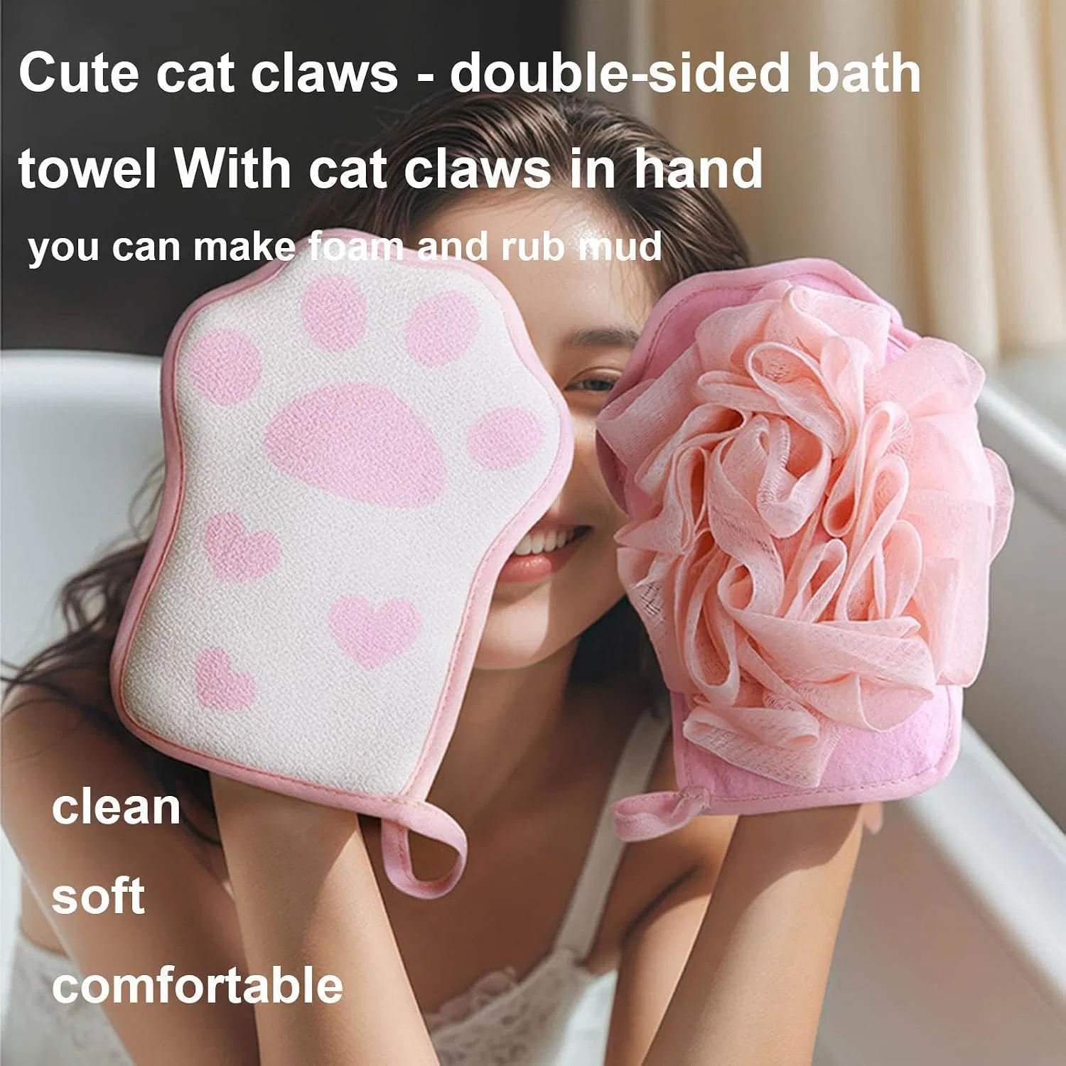 Пилинг-рукавица для душа, Cat Paw, Generic, 17,3 x 13,5 см, Роза — фото 2