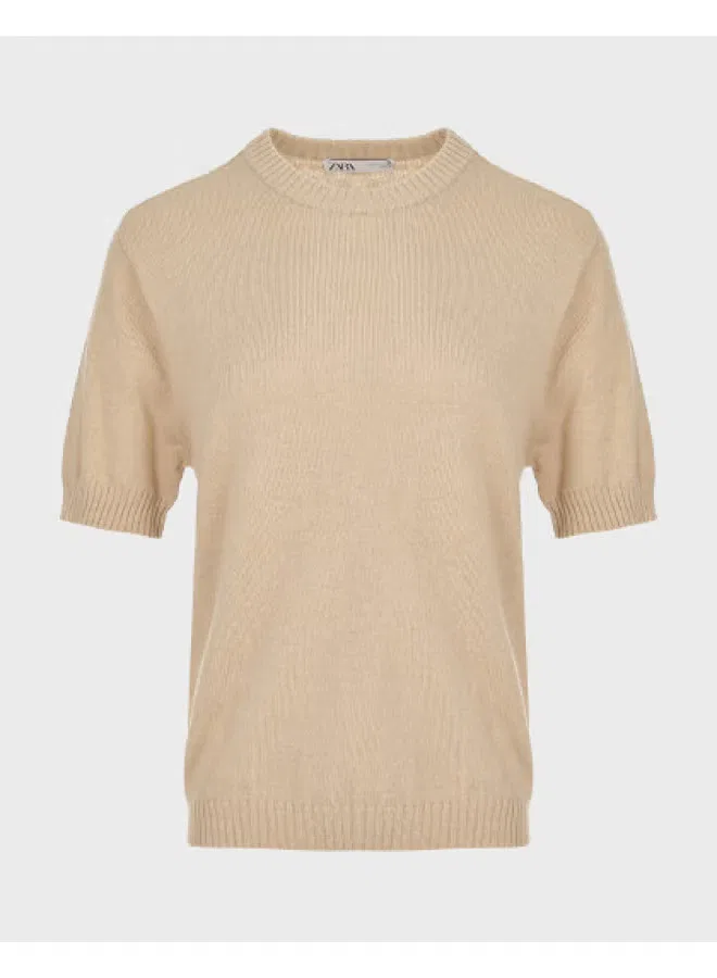 Пуловер вязаный с коротким рукавом Zara, хаки