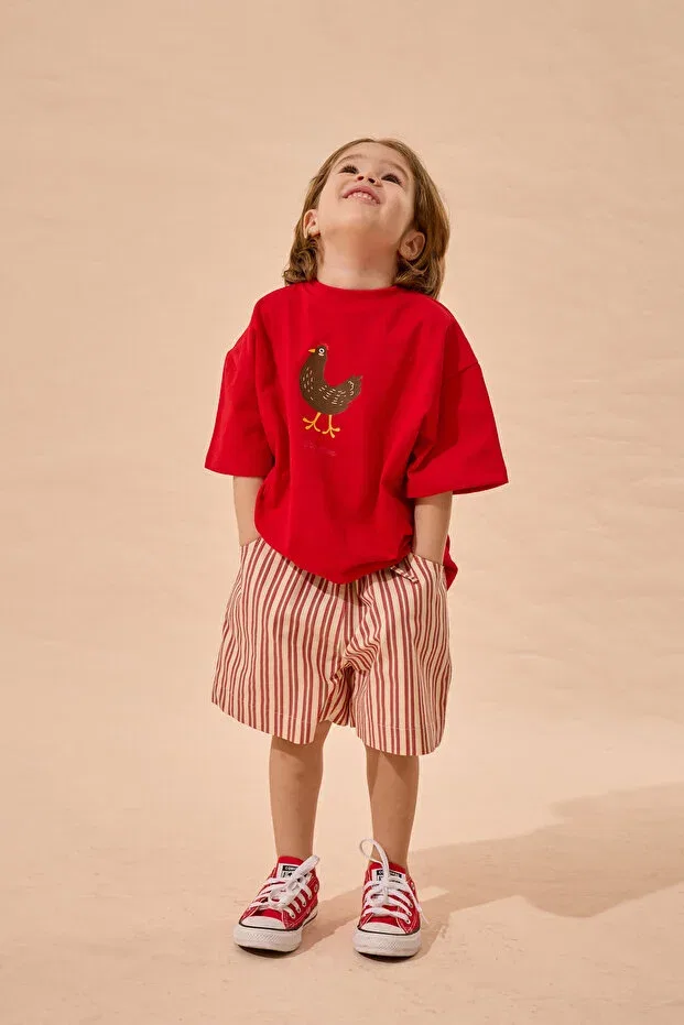 Детская футболка оверсайз с принтом Roaster Print Fahhar Kids, Red — фото 4
