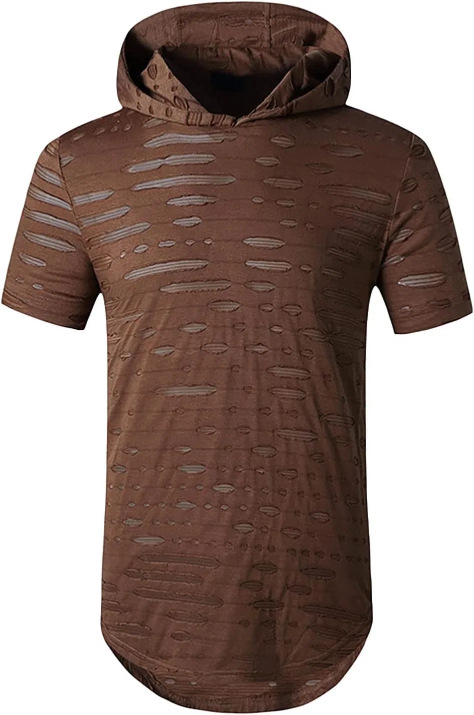 Мужская футболка с капюшоном, рваная, Solid Color, Coffee
