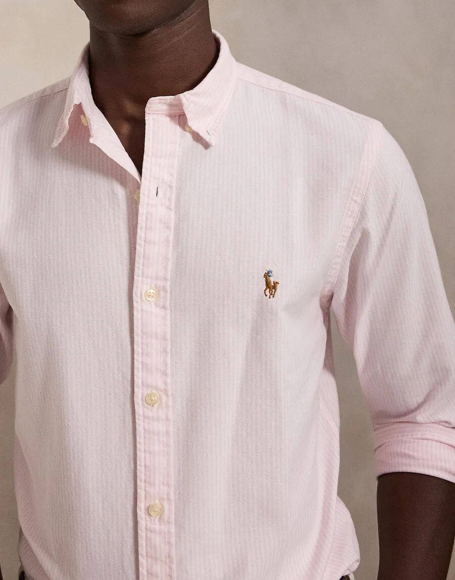 Рубашка Polo Ralph Lauren приталенного кроя на пуговицах, цвет розовый, пастельно-розовый — фото 3