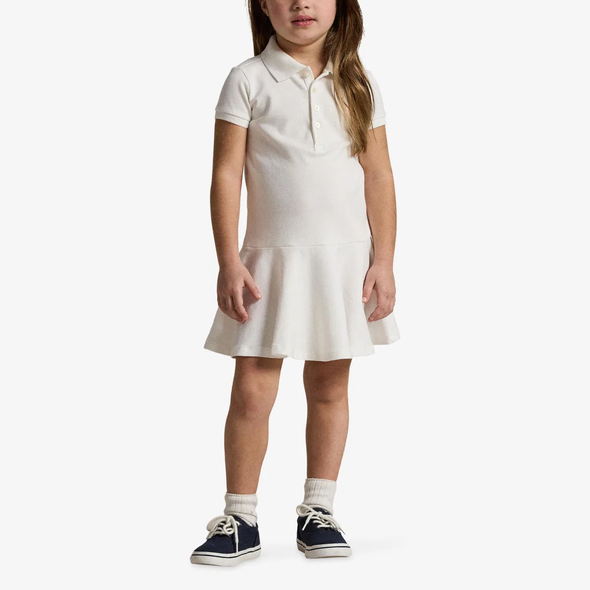 Детское хлопковое повседневное платье-поло с вышитым логотипом Polo Ralph Lauren, белый — фото 2