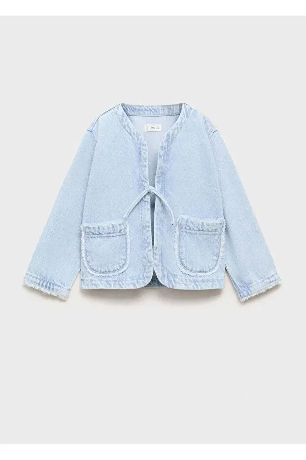 Детское пальто для девочек джинсовое Mango Baby, Light Blue — фото 3