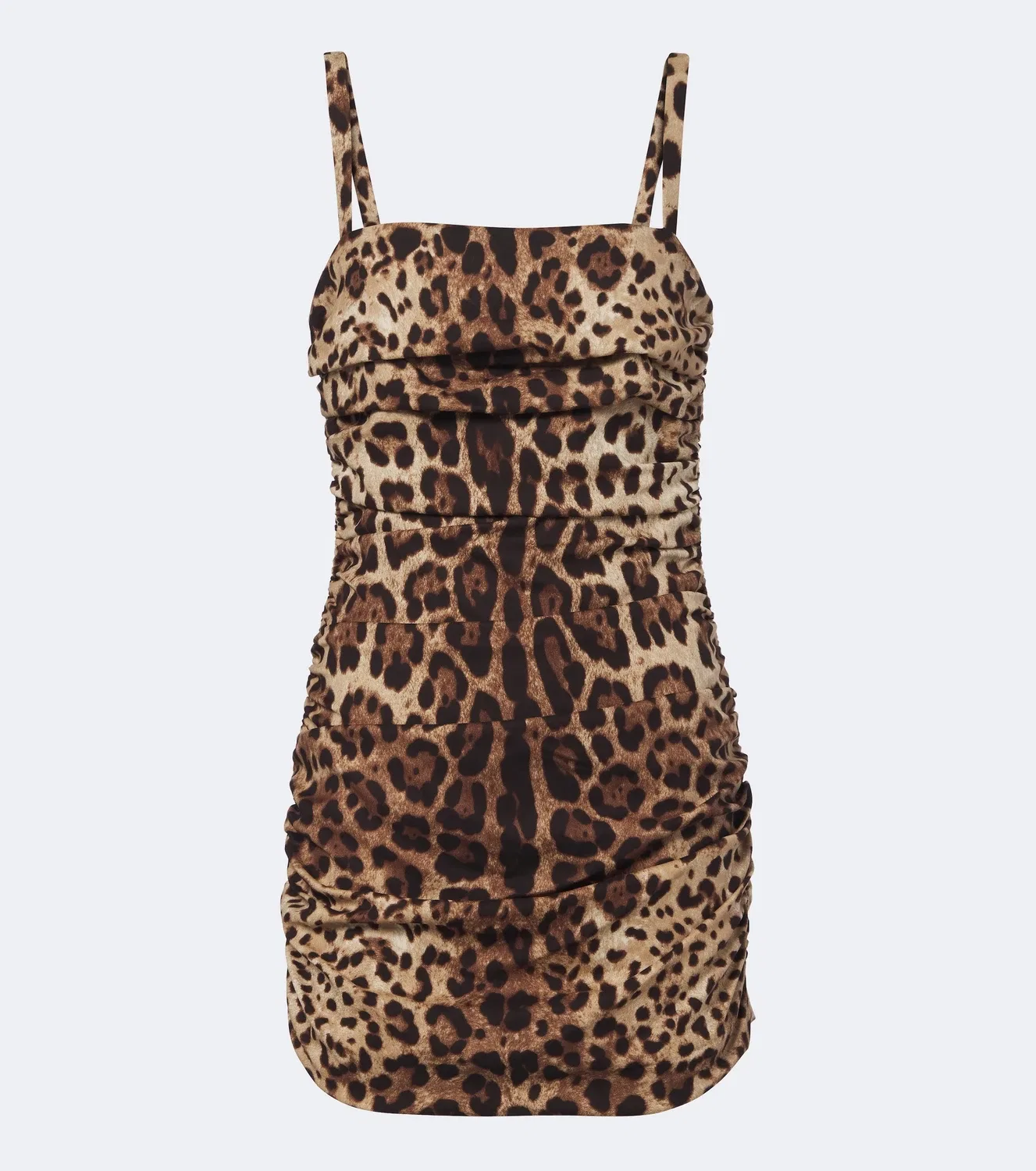 Мини-платье из шелкового смесового шармеза с леопардовым принтом Dolce & Gabbana, бежевый