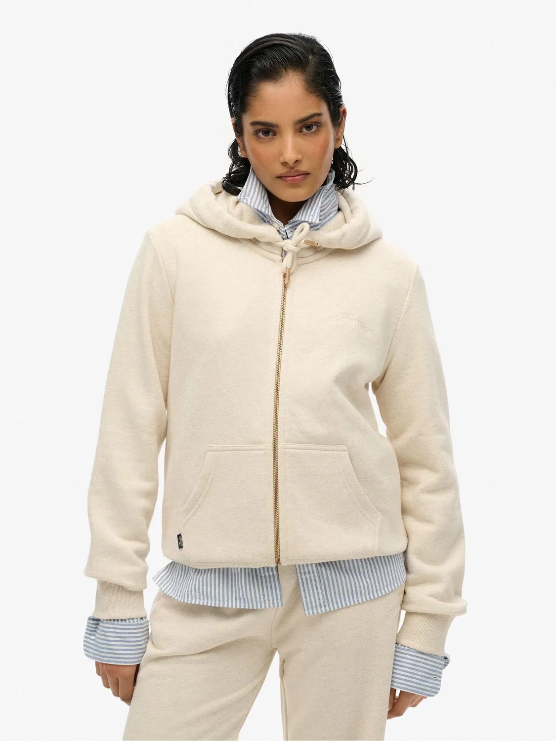 Худи на молнии, свободный крой, Essential Logo Superdry, кремовый