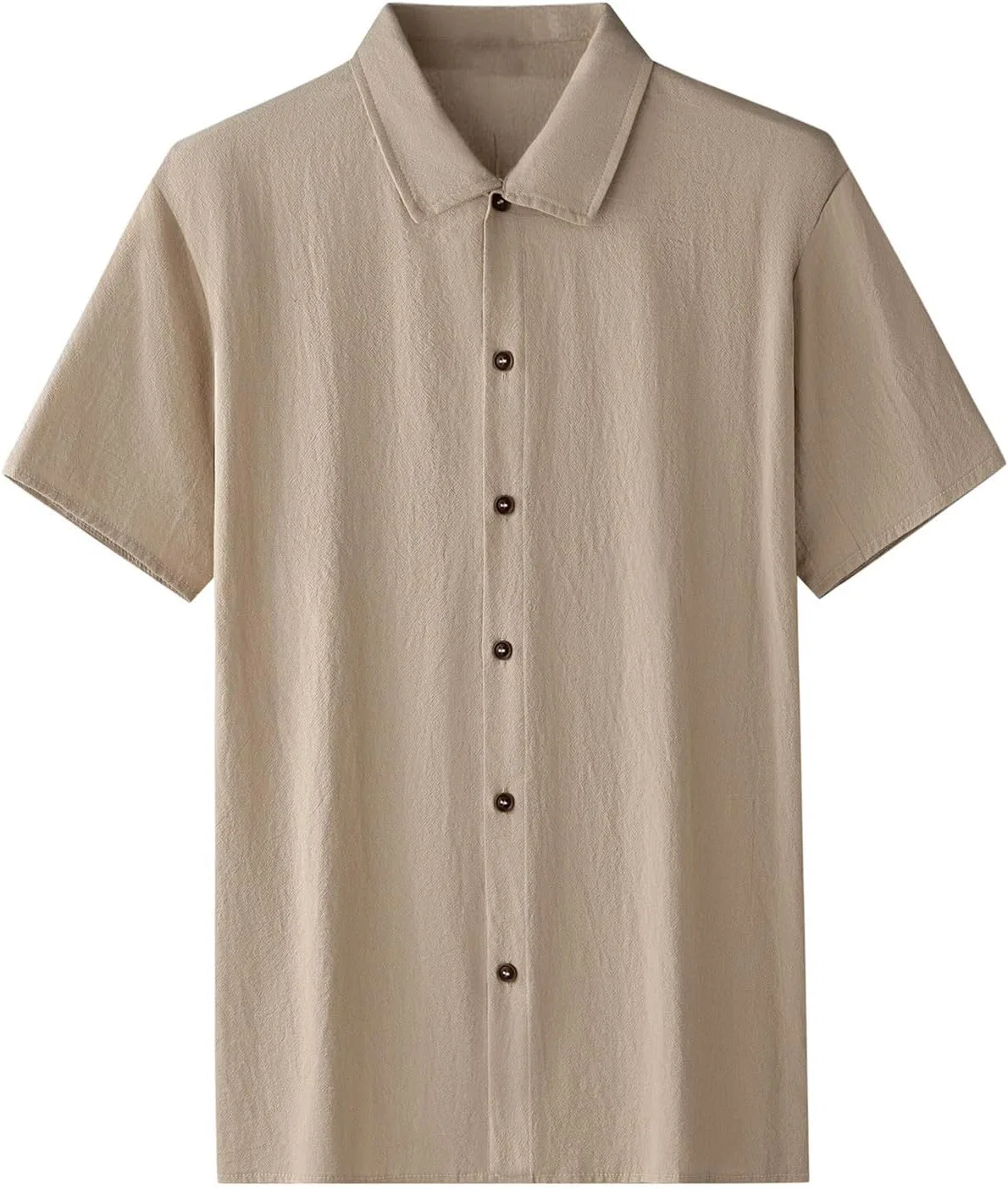 Мужская рубашка с коротким рукавом, хлопковая, slim fit, хаки — фото 3