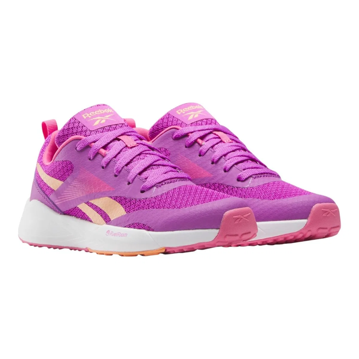 Детские кроссовки для девочек с технологией FuelFoam Energen Run Reebok, Purple Rave True Pink Sunkissed Orange — фото 4