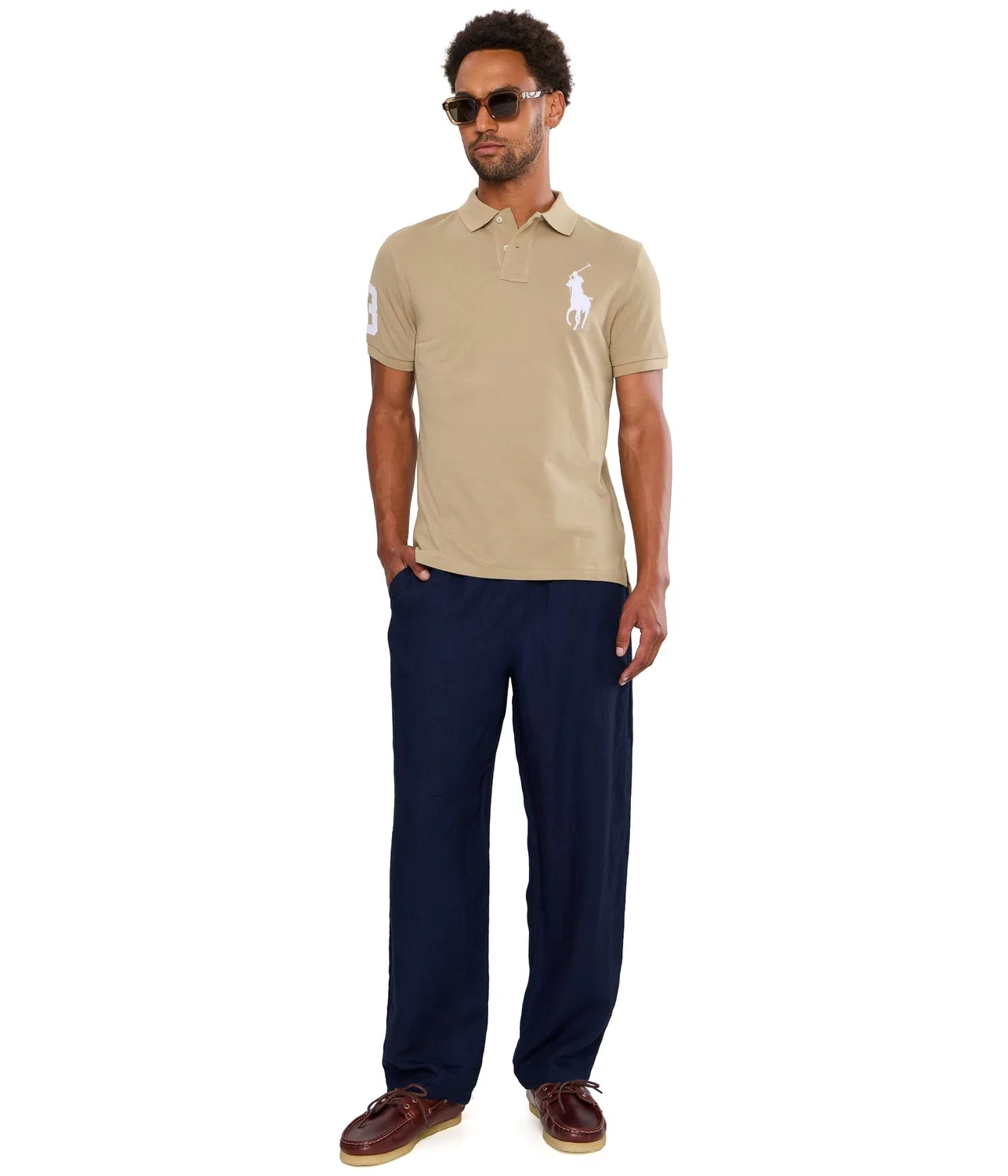 Поло-рубашка Big Pony из сетчатой ткани Polo Ralph Lauren, Surrey Tan/White — фото 2
