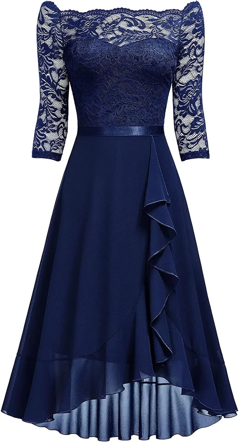 Женское вечернее платье из шифона с коротким рукавом, Dark Blue — фото 3