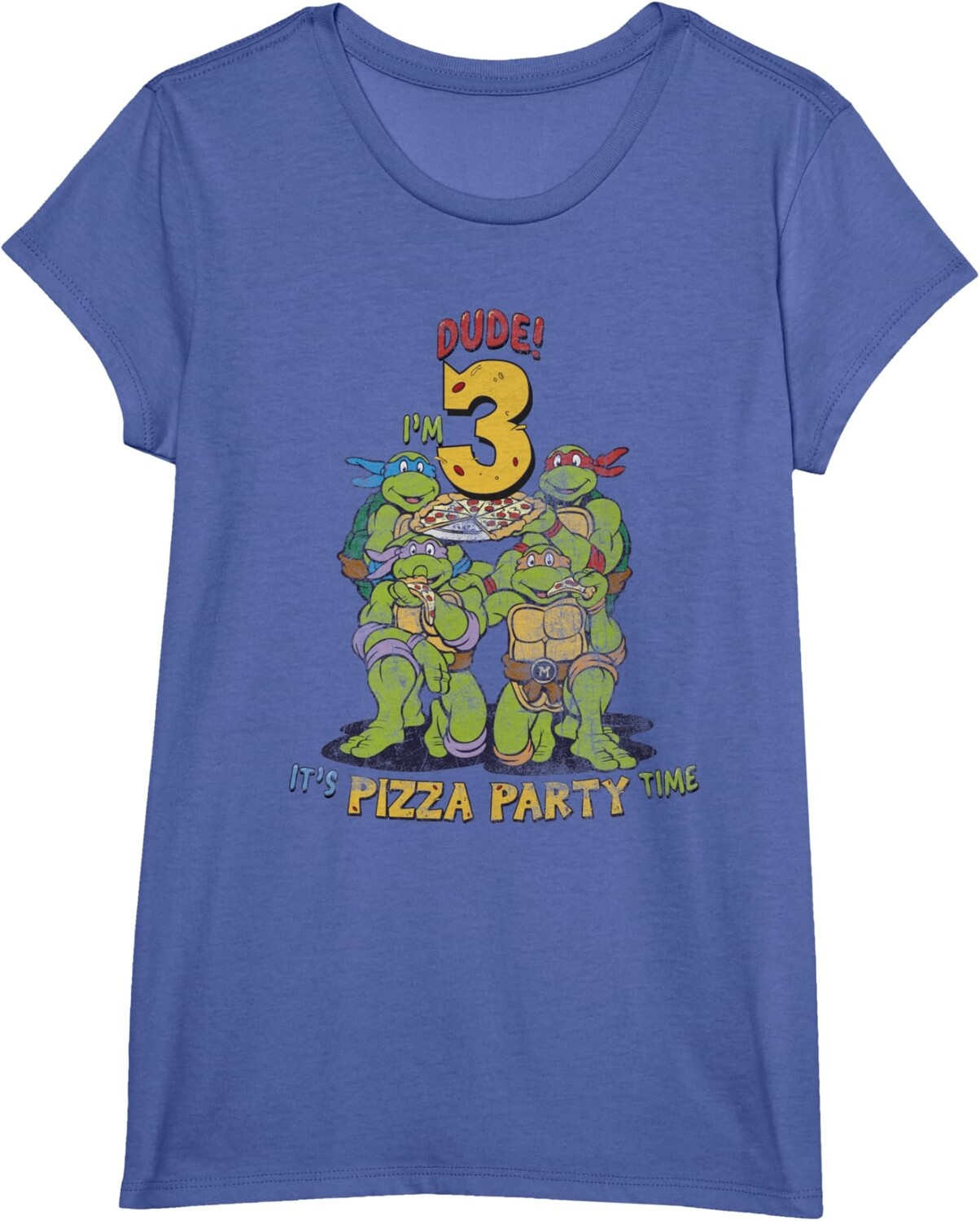 

Детская футболка для девочек Teenage Mutant Ninja Turtles I'm 3 Dude Pizza Birthday Party, ярко-голубой вереск