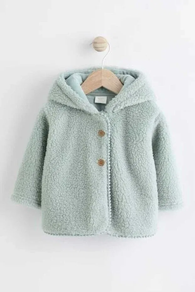 Детское пальто на флисе с капюшоном Next Baby, Sage Green