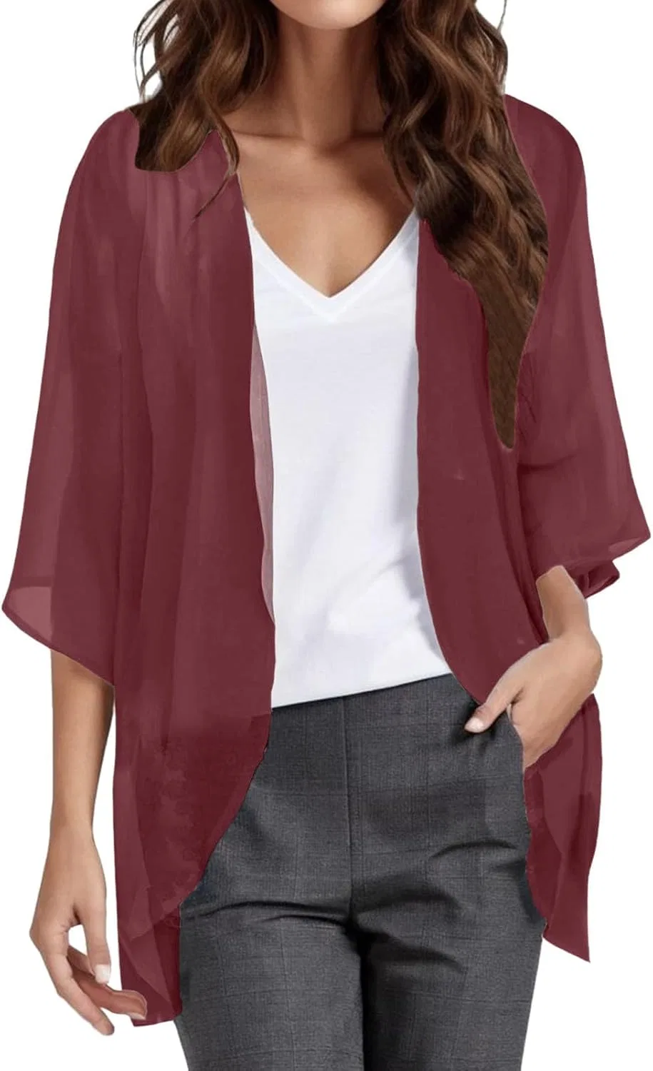 Женский пляжный кимоно оверсайз fashion Tops 31, Wine