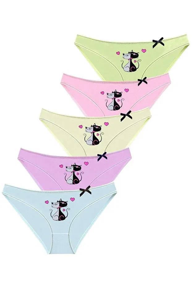 Детские трусы для девочек с принтом 1024 children's cat printed mix panties pack v21 Newlilla, Mixed Light Colors — фото 3