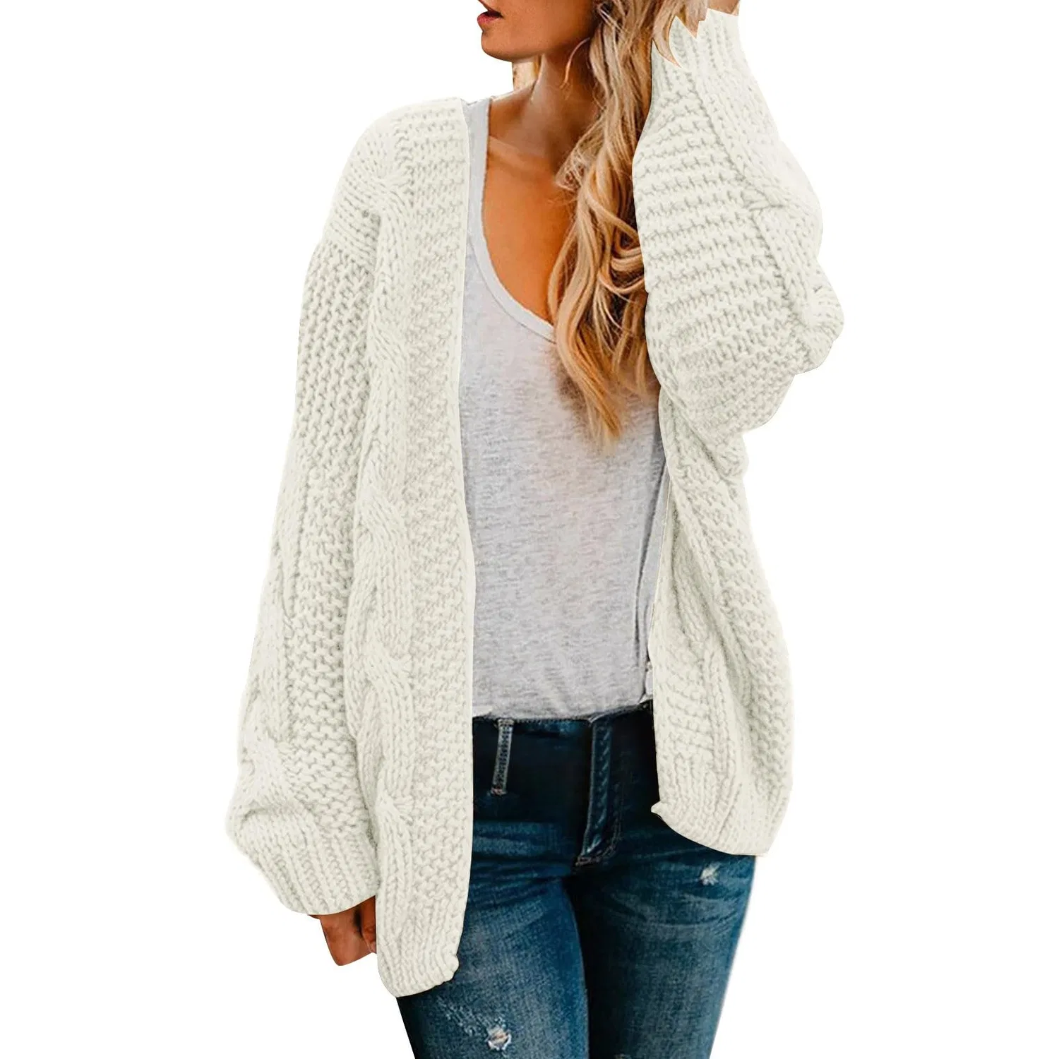 Женский кардиган без застежки с длинным рукавом, Beige