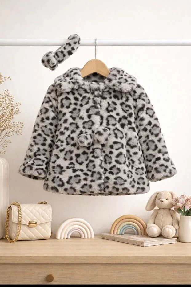 Детское пальто для девочек с принтом Leopard Dekubaby, Gray