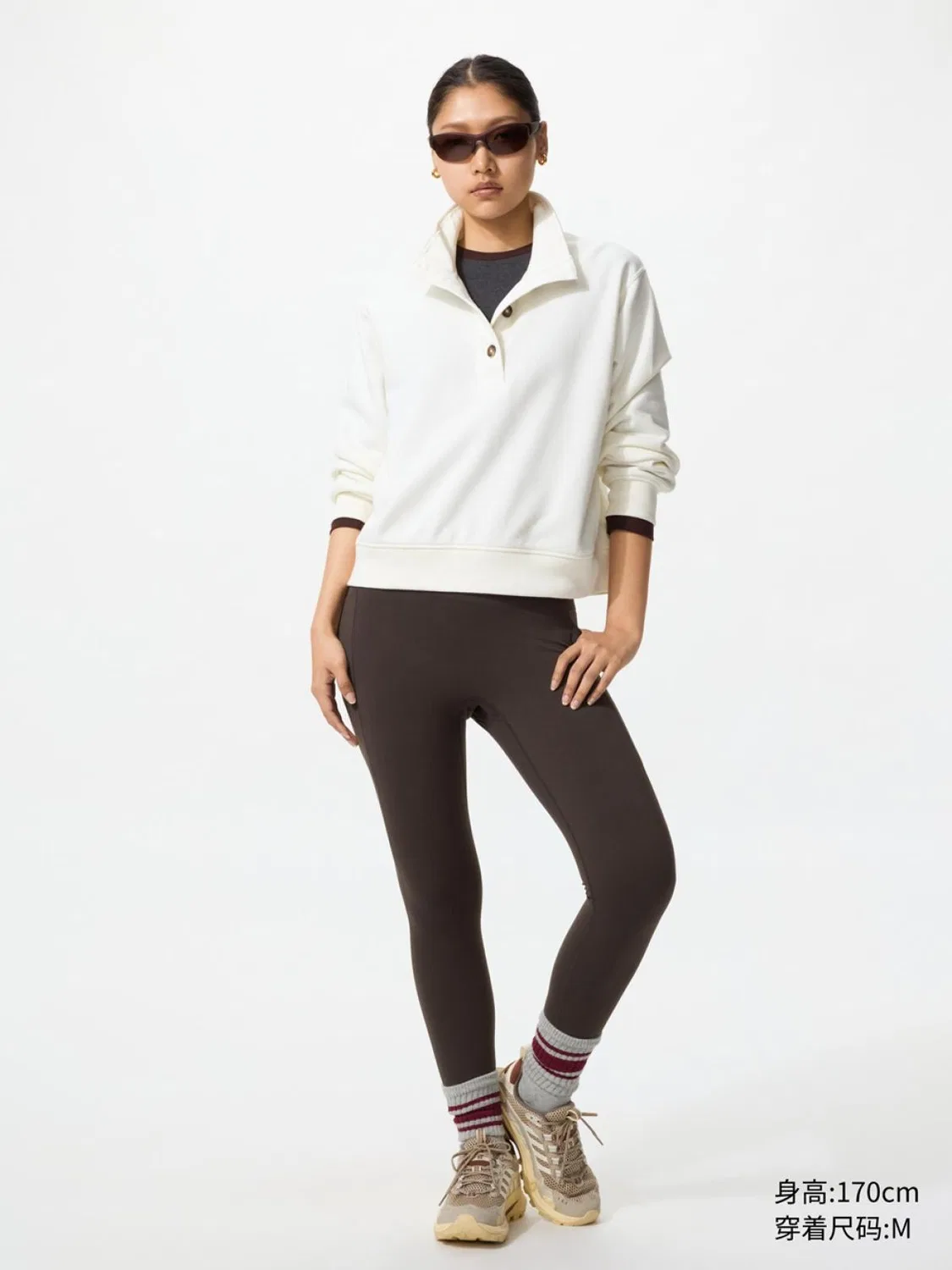Леггинсы спортивные высокой эластичности Uniqlo, коричнево-черный