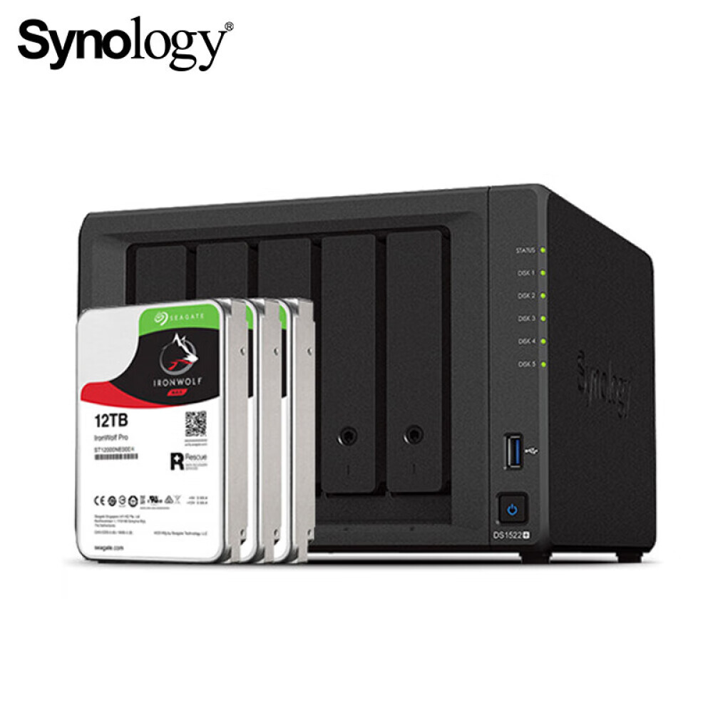 

Сетевое хранилище Synology DS1522+ 5-дисковое с 3 жесткими дисками Seagate Pro ST12000NE0008 емкостью 12 ТБ
