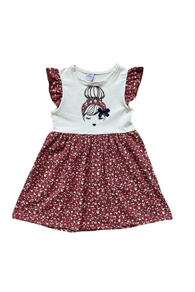 Детское хлопковое платье для девочек Little Floral Summer Combed Cotton Girl's Dress Osso Baby, Burgundy