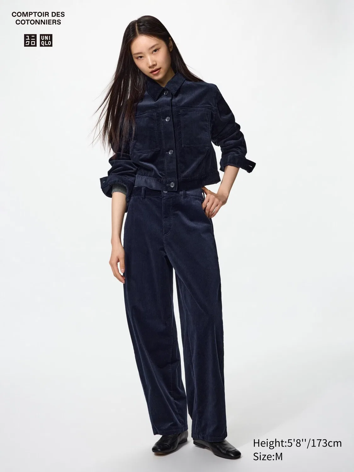 Вельветовые брюки Uniqlo, широкие штанины, темно-синий