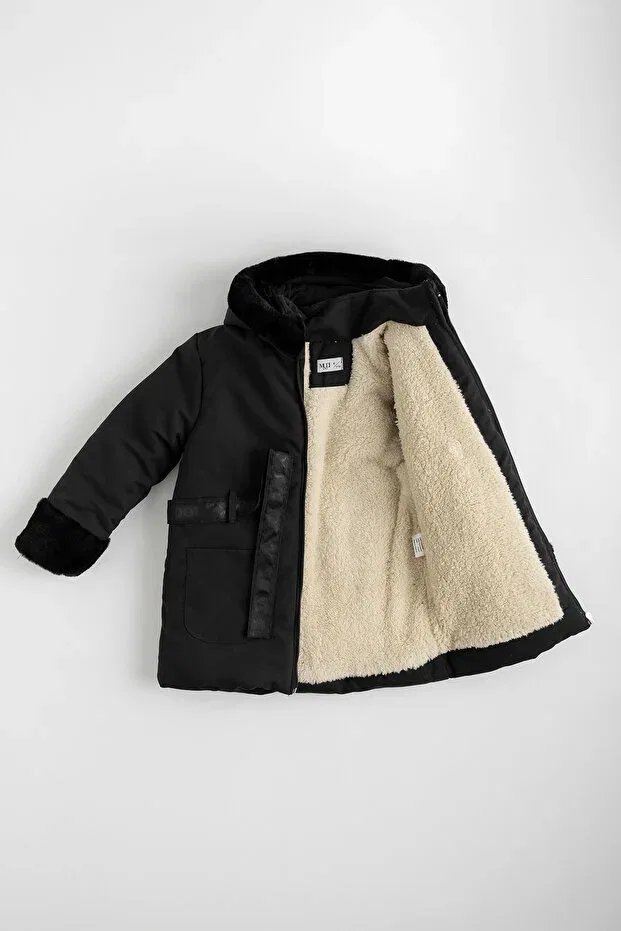 Детское пальто для девочек зимнее с капюшоном cool Enucuzburası, Black — фото 2