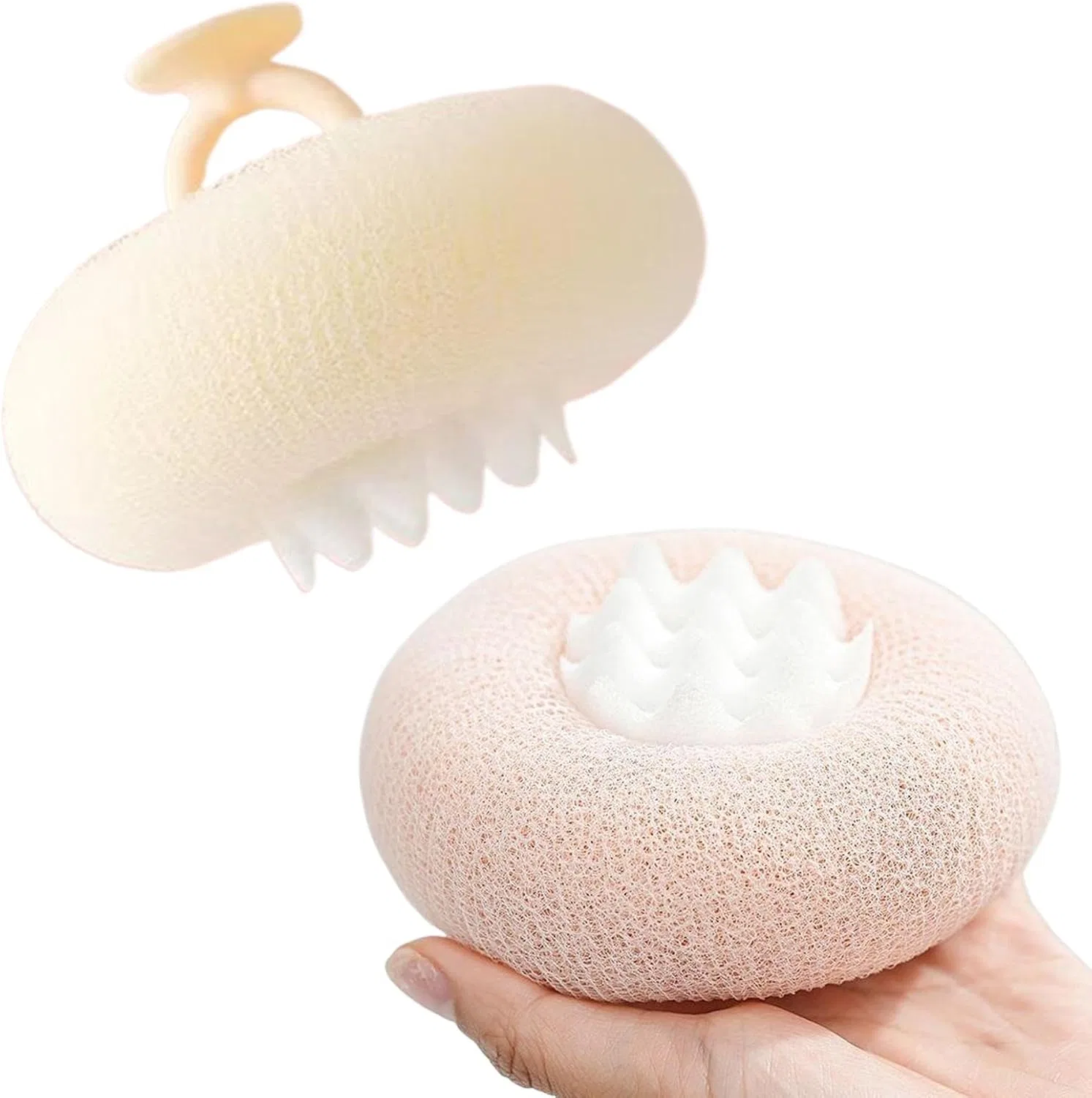 Мочалка для душа с подсолнухом, 2 в 1, Generisch, 2 шт., 11x11x3 см, Weiß + Rosa
