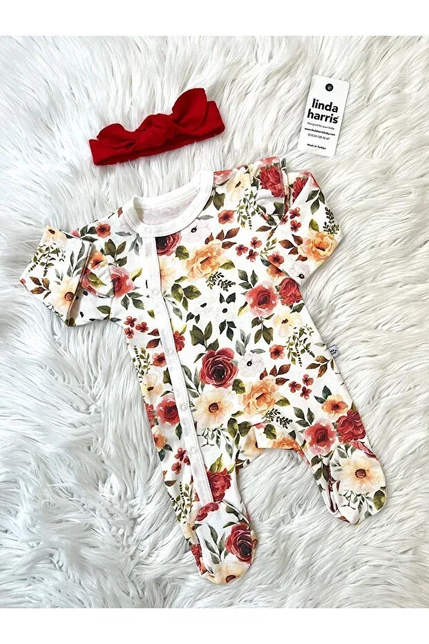 Детский комбинезон для девочек с принтом Rose Pattern Bandana Linda Harris, Red — фото 2