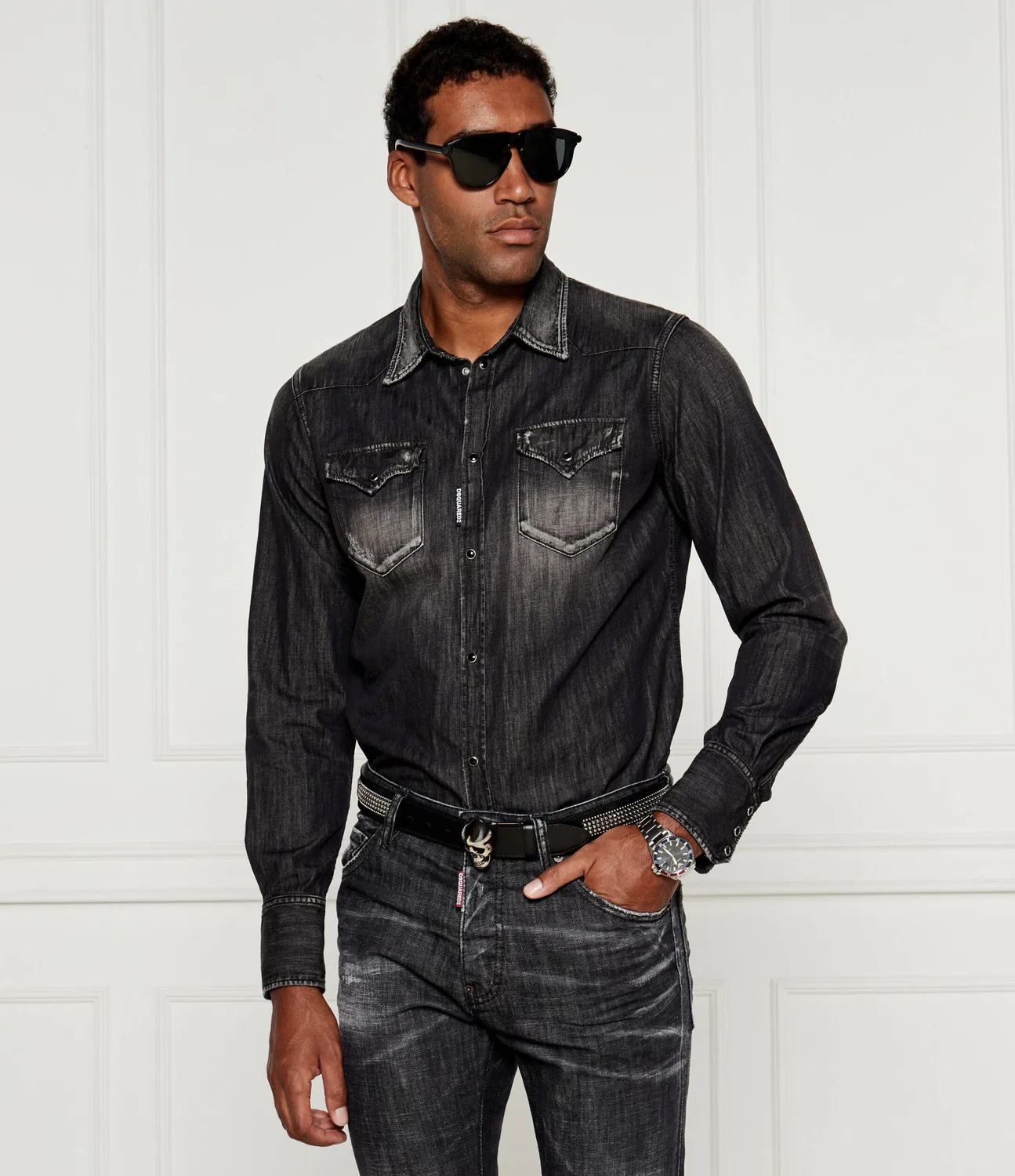 Джинсовая рубашка классическая western Dsquared2, черный