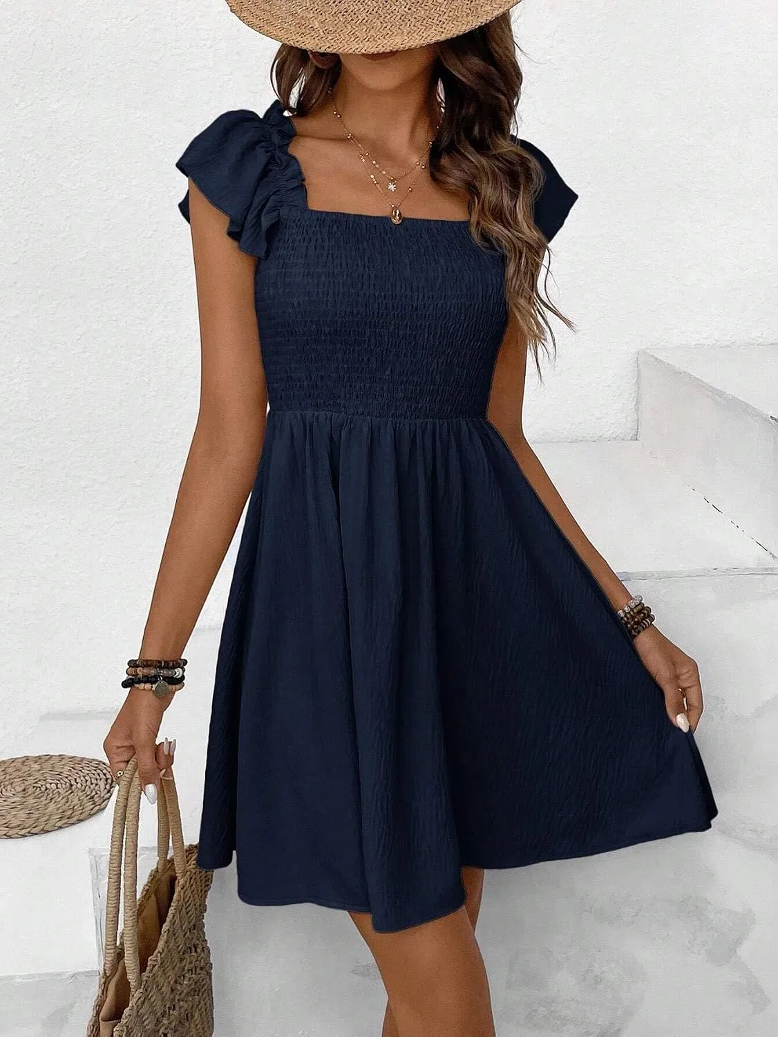 Женское повседневное платье A-силуэта с воланами, Navy Blue — фото 4