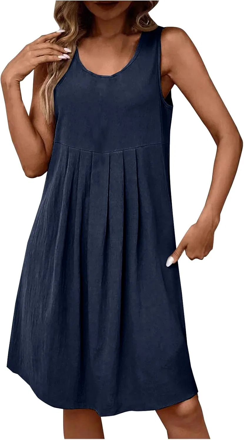Женское летнее платье свободное с воланами, Dark Blue