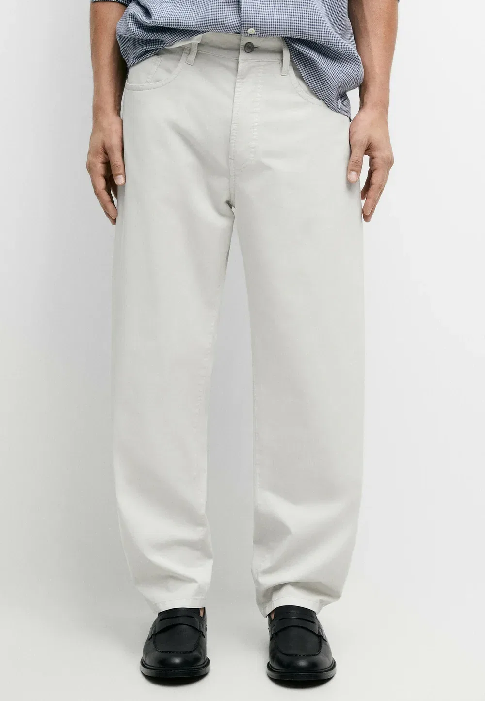 Брюки-Бочонок из поплина с эффектом денима - джинсы свободного кроя Massimo Dutti, Sand