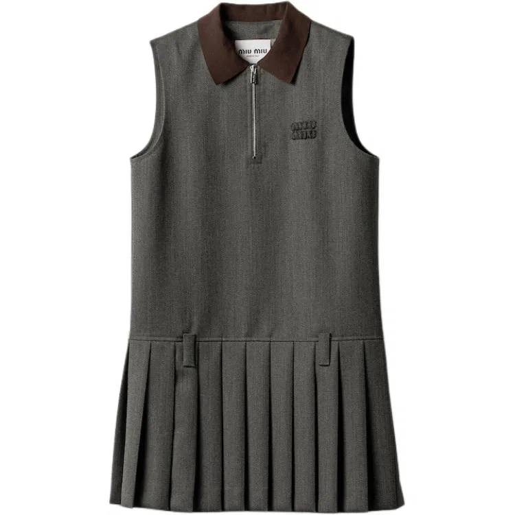 Платье без рукавов, высокий стиль, MIU MIU, Stone Gray