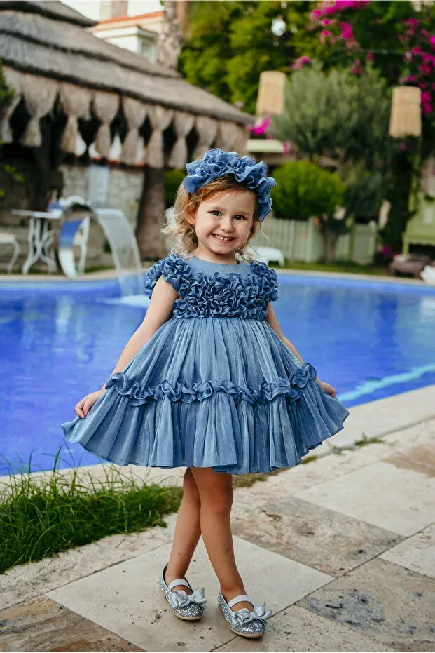 Детское платье для особых случаев с воланами Mialora, Indigo Color
