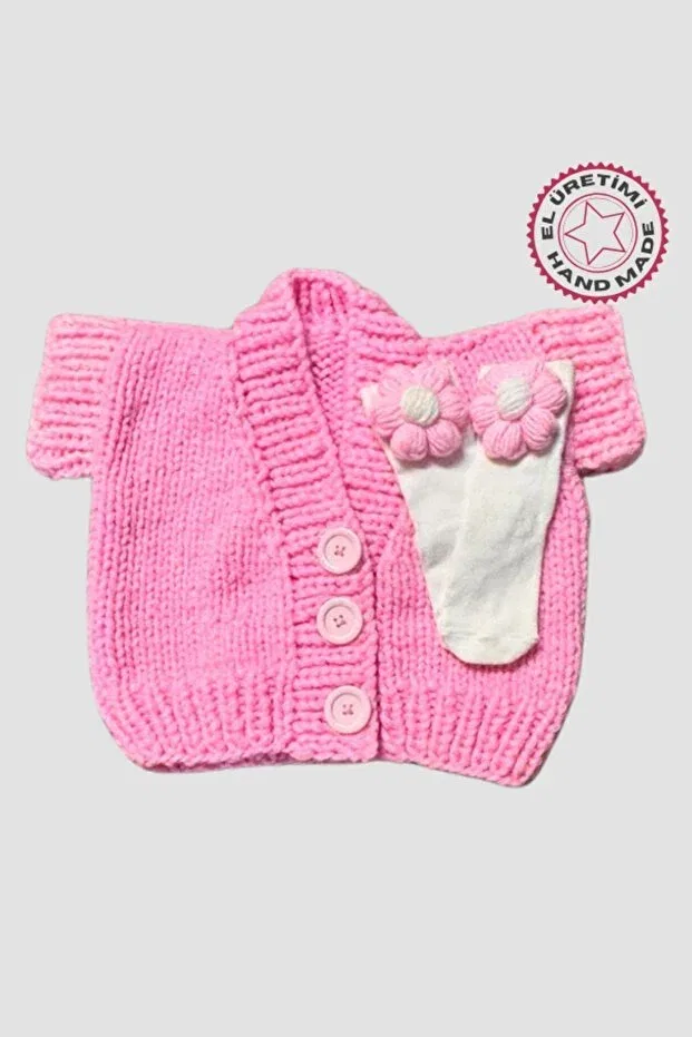 Детский кардиган для девочек с принтом Gülnur 2184 - pink flower motif girl's cardigan Uretti, Pink