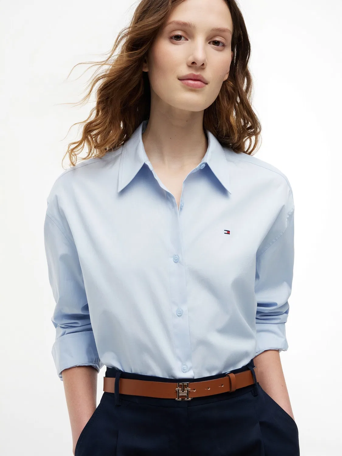 Рубашка свободного кроя Tommy Hilfiger, синяя — фото 4