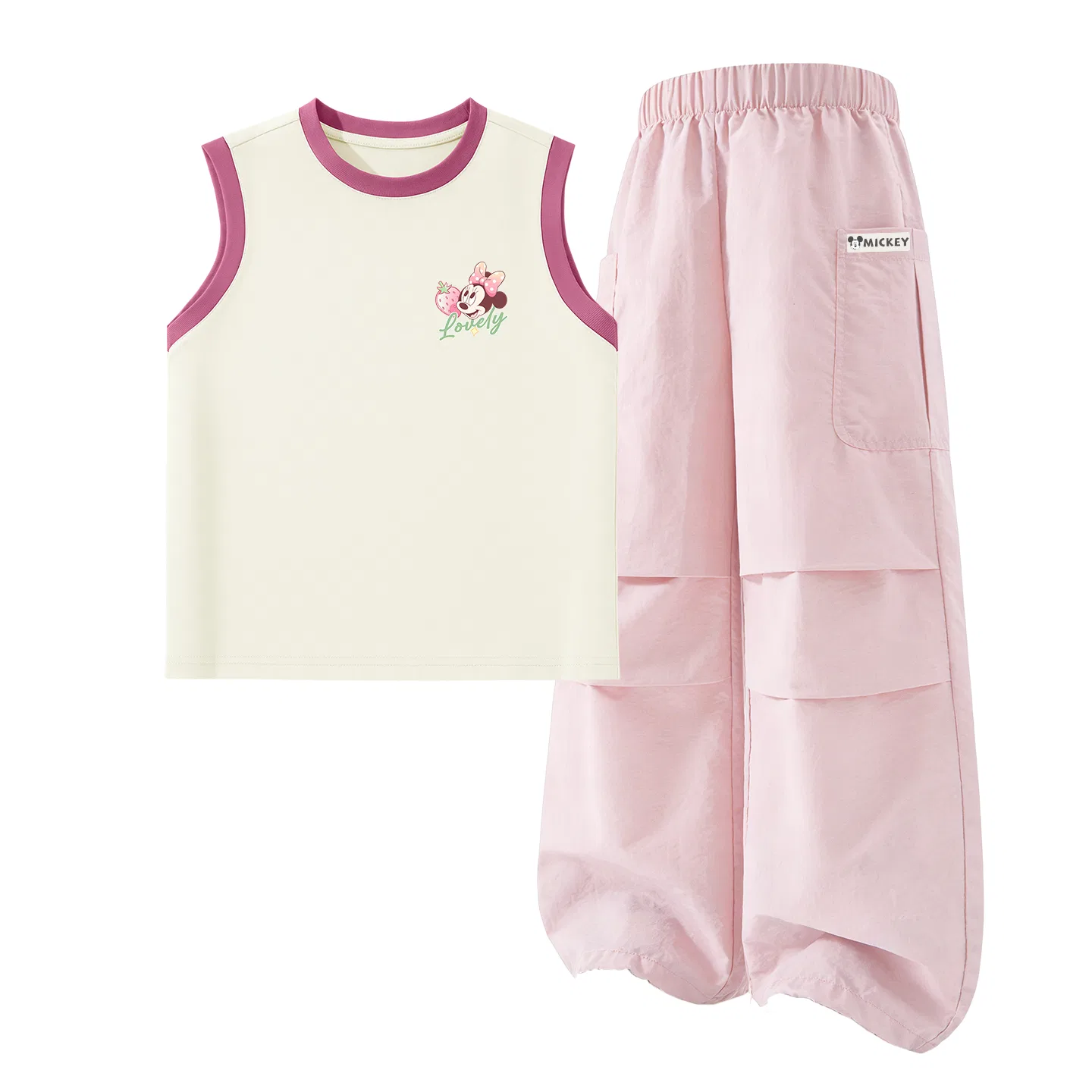Детский спортивный костюм с круглым вырезом, тонкий и дышащий, Disney, Di Fresh Berry K Rose Red+Di HU Long Hook-and-Loop Magnolia Pink