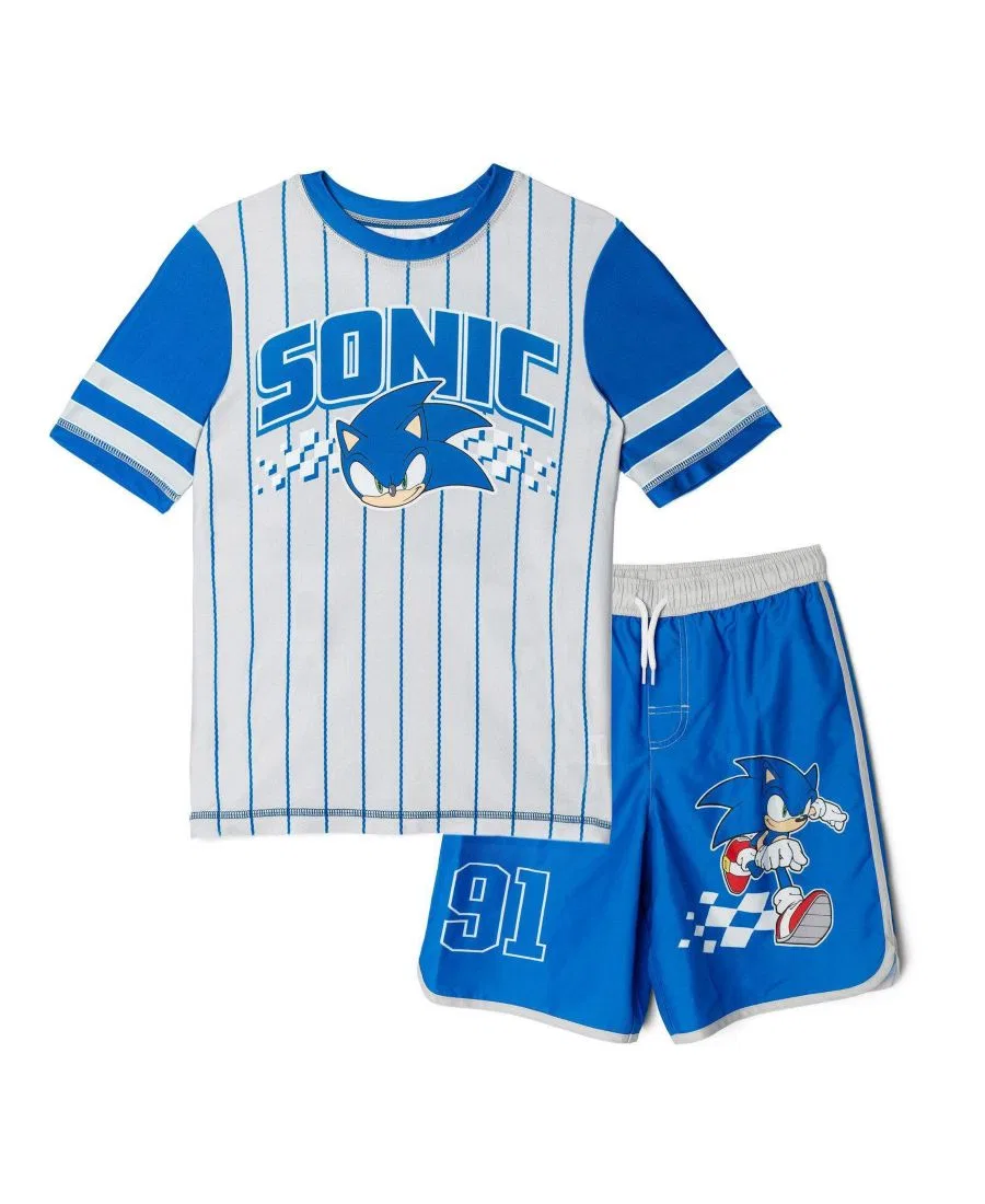 Комплект из рашгарда с коротким рукавом и плавок Sonic The Hedgehog, Grey Blue