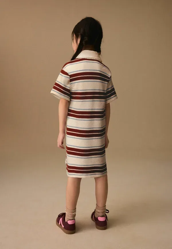 Платье поло хлопковое Regular fit - short sleeve rugby dress - jersey dress Next, brown ecru stripe, коричневый — фото 3