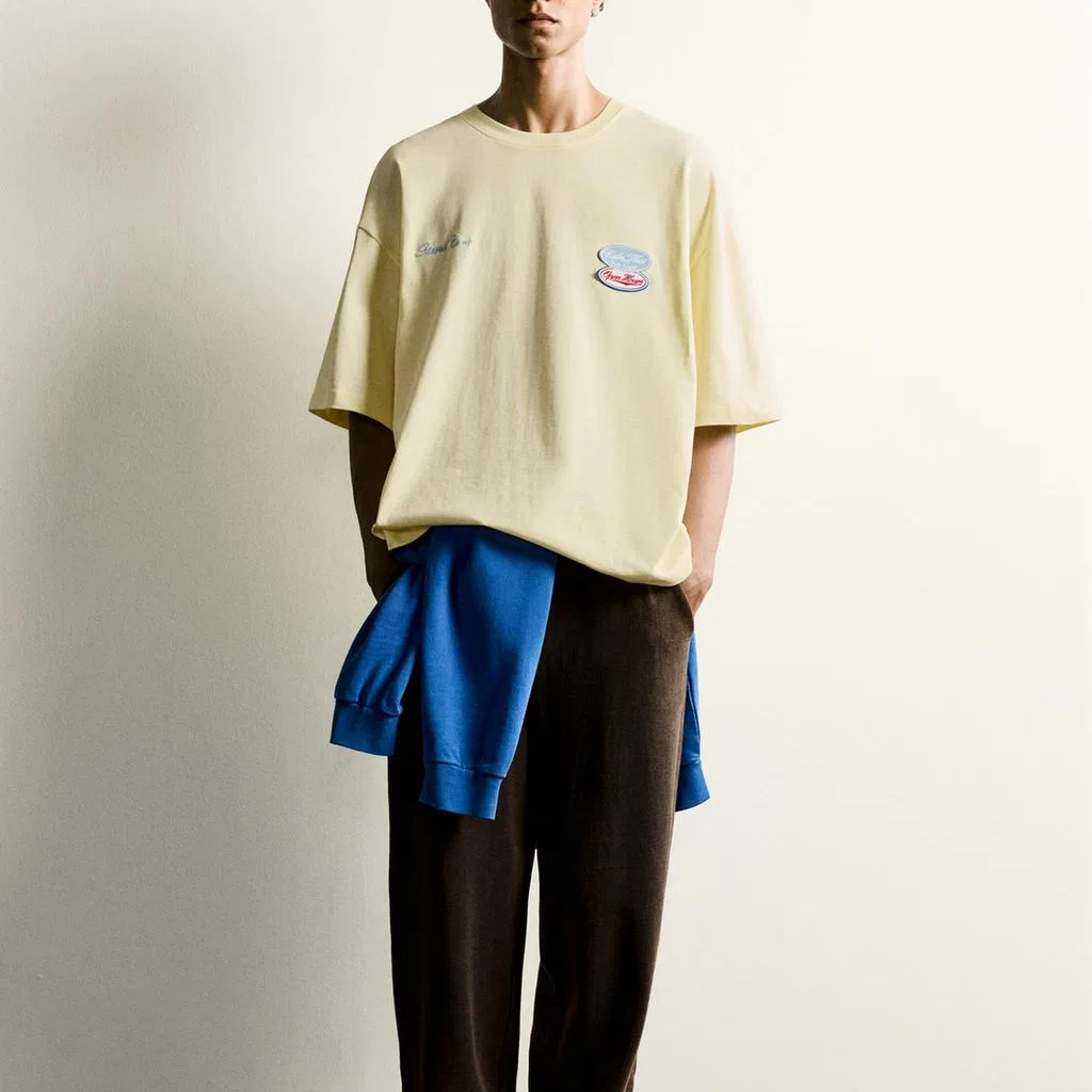 Мужская футболка с круглым вырезом Light Yellow ZARA, Light Yellow — фото 4