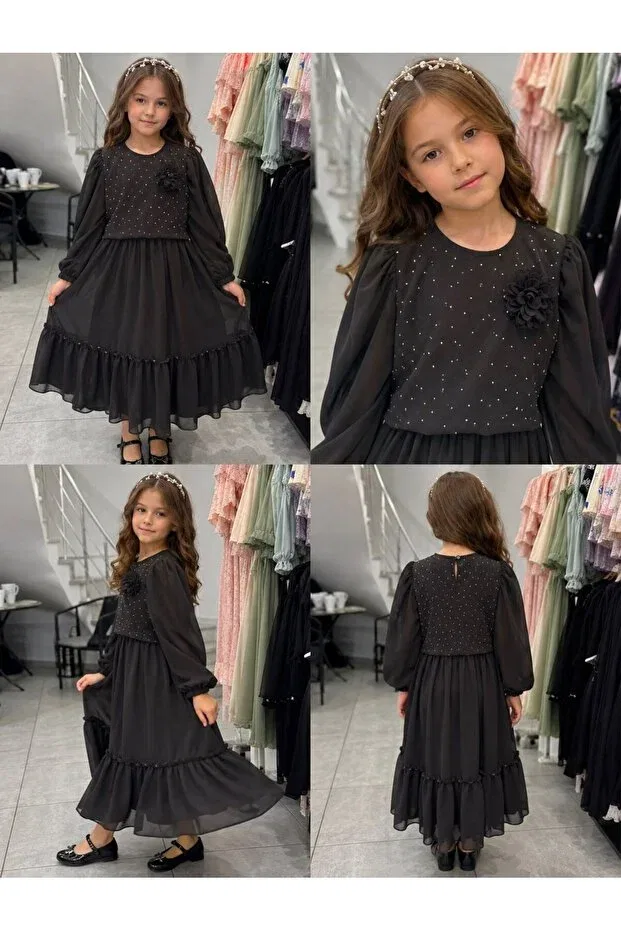 Детское платье для девочек с длинным рукавом Esmagül Kids, Black