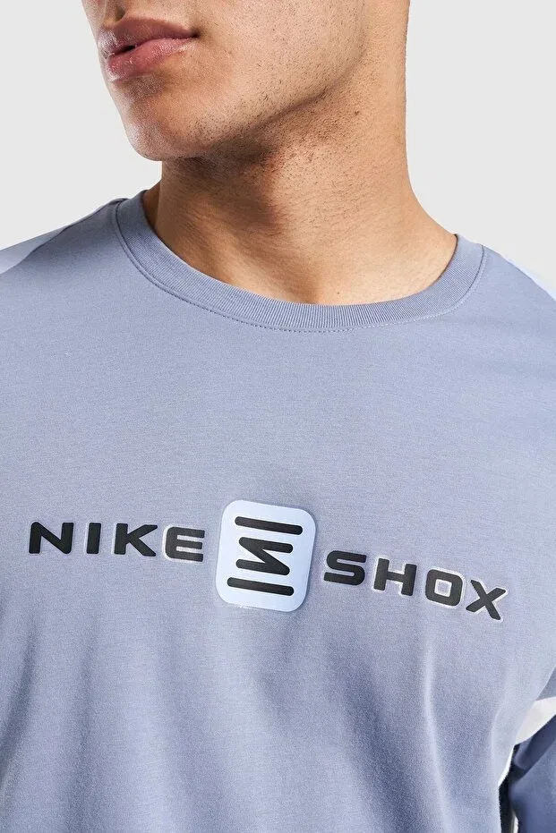 Мужская футболка свободного кроя Sportswear shox nz loose fit mens tee ball cut crew neck cotton men's t-shirt Nike, Blue — фото 3