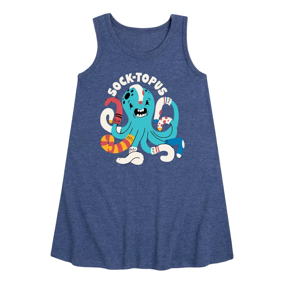Детское платье-трапеция без рукавов Socktopus Instant Message, Heather Navy
