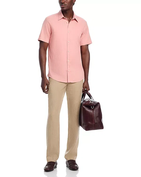 Мужская рубашка с коротким рукавом Roan Slim Fit Linen Kent Collar Shirt Boss, Light Pastel Pink — фото 2