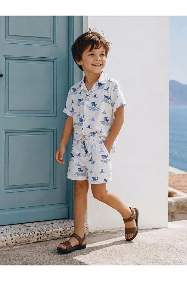 Детская рубашка с принтом для мальчиков Shark Printed Civil Boys, White